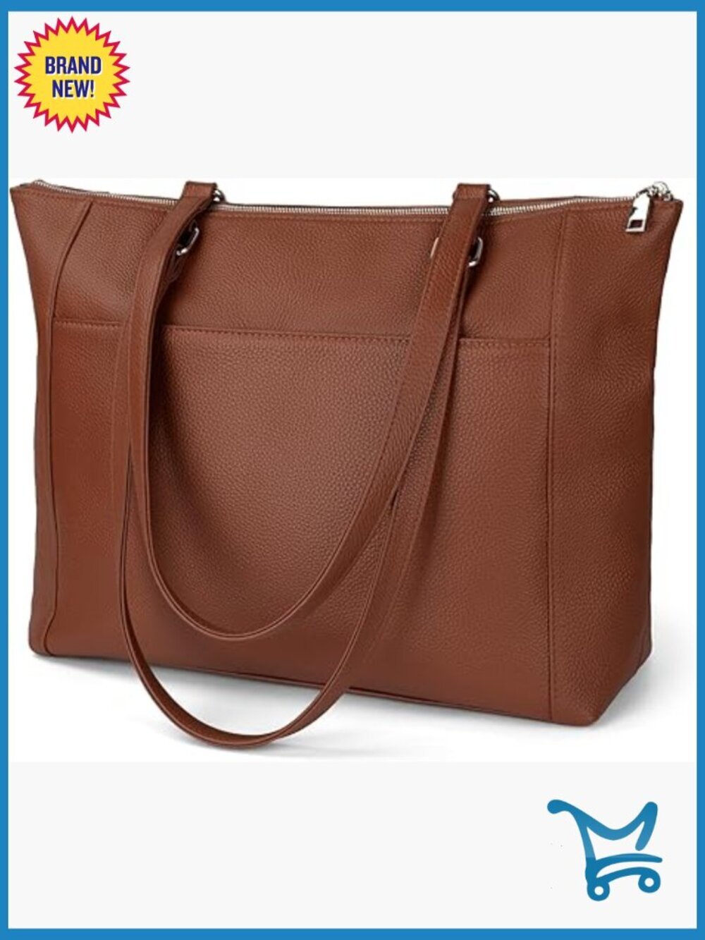 Large Genuine Leather Tote Bag with Laptop Sleeve and Multiple Pockets